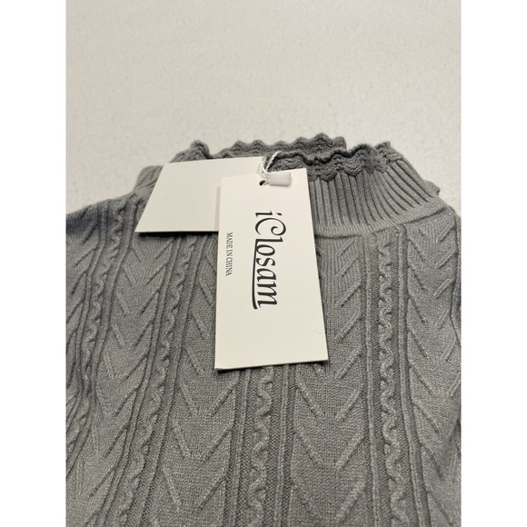 iClosam Womens Scalloped Turtleneck Sweater Size L Gray Cable Knit Long Sleeve - Picture 5 of 8